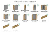 Set-Bestandteile mit Maßen und Stückzahl – L-Küche Nexa Beige & Artisan-Eiche – 330 × 270 cm – KÜ-NEXA-003