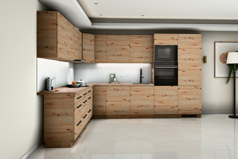 L-Küche Nexa Woodline & Artisan-Eiche – 330 × 270 cm – KÜ-NEXA-003 – Raumansicht über Eck von links