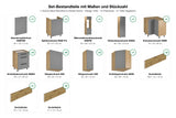 Set-Bestandteile mit Maßen und Stückzahl – L-Küche Nexa Woodline & Artisan-Eiche – 330 × 270 cm – KÜ-NEXA-003