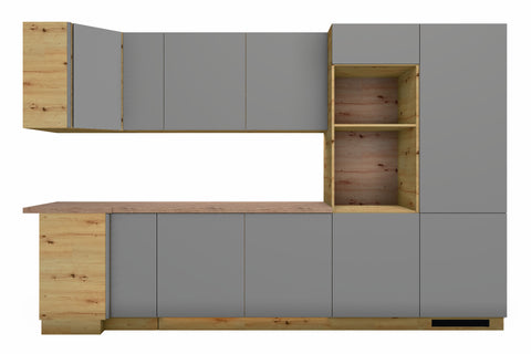 L-Küche Nexa Grau & Artisan-Eiche – 330 × 270 cm – KÜ-NEXA-003 – Wand A freigestellt auf Weiß