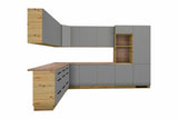 L-Küche Nexa Grau & Artisan-Eiche – 330 × 270 cm – KÜ-NEXA-003 – freigestellt, über Eck von links