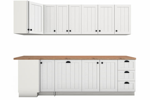 L-Küche Provence Andersen Kiefer – 270 × 190 cm – KÜ-PROV-001 – Wand A freigestellt auf Weiß