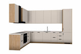 L-Küche Sorento Beige & Sonoma Eiche – 359 × 239 cm – KÜ-SORENTOS-001 – freigestellt auf Weiß