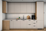 L-Küche Sorento Beige & Sonoma Eiche – 359 × 239 cm – KÜ-SORENTOS-001 – Wand A frontal