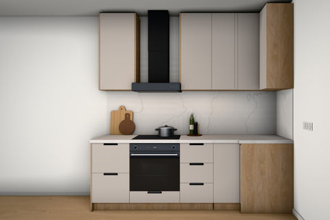 L-Küche Sorento Beige & Sonoma Eiche – 359 × 239 cm – KÜ-SORENTOS-001 – Wand B frontal