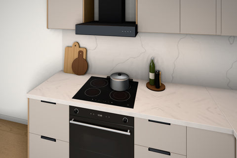L-Küche Sorento Beige & Sonoma Eiche – 359 × 239 cm – KÜ-SORENTOS-001 – Kochbereich