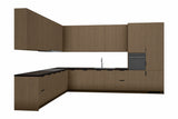 L-Küche Sorento Dunkle Eiche – 399 × 299 cm – KÜ-SOREN-010 – freigestellt auf Weiß