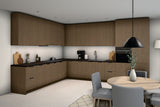 L-Küche Sorento Dunkle Eiche – 399 × 299 cm – KÜ-SOREN-010 – Raumansicht über Eck von rechts
