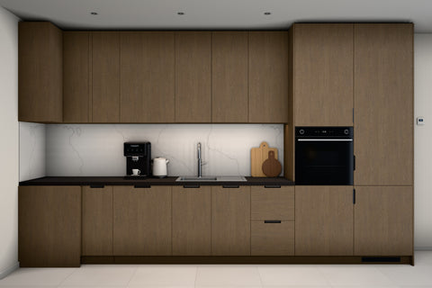 L-Küche Sorento Dunkle Eiche – 399 × 299 cm – KÜ-SOREN-010 – Wand A frontal
