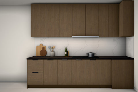 L-Küche Sorento Dunkle Eiche – 399 × 299 cm – KÜ-SOREN-010 – Wand B frontal