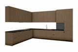 L-Küche Sorento Dunkle Eiche – 399 × 299 cm – KÜ-SOREN-010 – freigestellt, über Eck von rechts