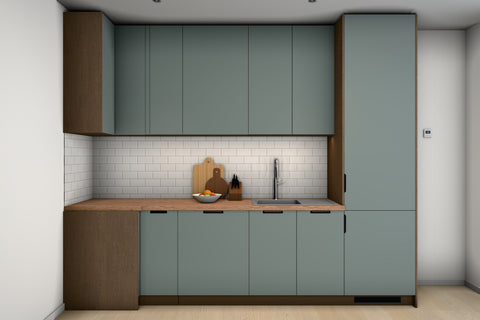 L-Küche Sorento Grün & Dunkle Eiche – 294 × 239 cm – KÜ-SORENTO2-001 – Wand A frontal