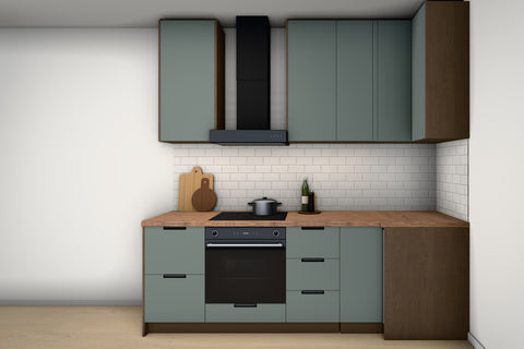 L-Küche Sorento Grün & Dunkle Eiche – 294 × 239 cm – KÜ-SORENTO2-001 – Wand B frontal