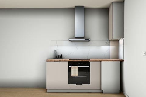 L-Küche Sorento Weiß & Beige – 330 × 210 cm – mit Hochschrank und Geschirrspülerfront – K51-G330 – Wand B frontal