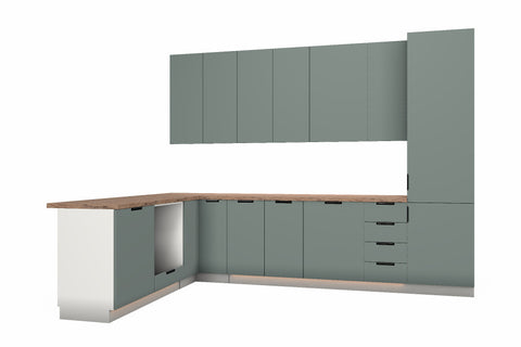 L-Küche Sorento Weiß & Grün – 330 × 210 cm – K52-G330 – freigestellt auf Weiß