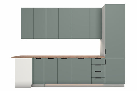 L-Küche Sorento Weiß & Grün – 330 × 210 cm – K52-G330 – Wand A freigestellt auf Weiß