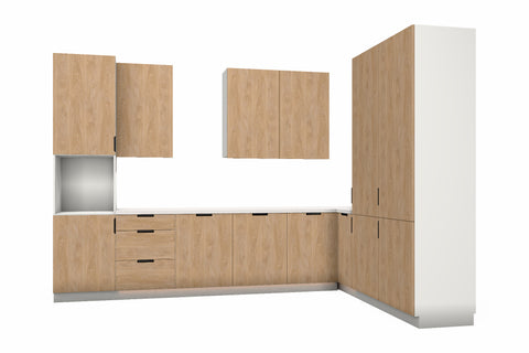 L-Küche Sorento Weiß & Sonoma Eiche – 360 × 220 cm – mit Backofen-Hochschrank – K41-G360 – freigestellt auf Weiß