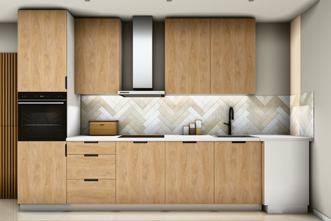 L-Küche Sorento Weiß & Sonoma Eiche – 360 × 220 cm – mit Backofen-Hochschrank – K41-G360 – Wand A frontal