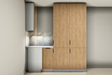 L-Küche Sorento Weiß & Sonoma Eiche – 360 × 220 cm – mit Backofen-Hochschrank – K41-G360 – Wand B frontal
