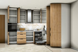 L-Küche Sorento Weiß & Sonoma Eiche – 360 × 220 cm – mit Backofen-Hochschrank – K41-G360 – Türen, Klappen und Auszüge geöffnet