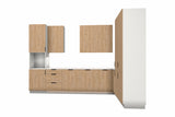 L-Küche Sorento Weiß & Sonoma Eiche – 360 × 220 cm – mit Backofen-Hochschrank – K41-G360 – freigestellt, über Eck von links