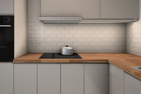 L-Küche Velmora Grau Hochglanz – 300 × 240 cm – K31-G300 L – Kochbereich