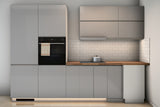 L-Küche Velmora Grau Hochglanz – 300 × 240 cm – K31-G300 L – Wand A frontal