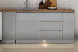 L-Küche Velmora Grau Hochglanz – 300 × 240 cm – K31-G300 L – Wand B frontal