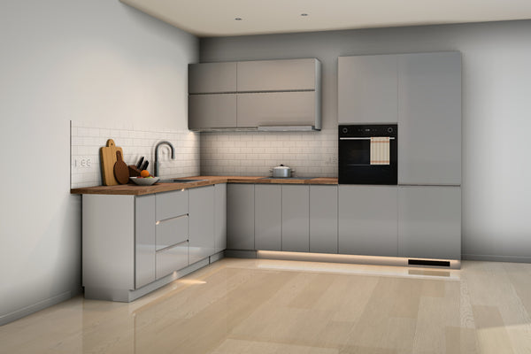 L-Küche Velmora Grau Hochglanz – 300 × 240 cm – K31-G300 R