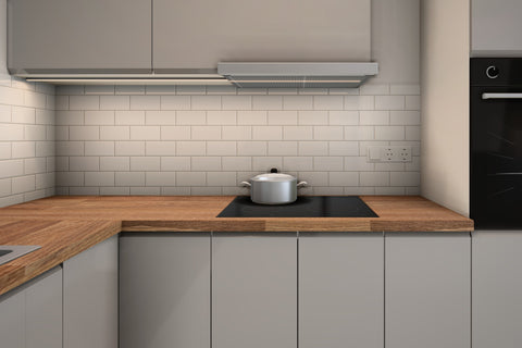 L-Küche Velmora Grau Hochglanz – 300 × 240 cm – K31-G300 R – Kochbereich