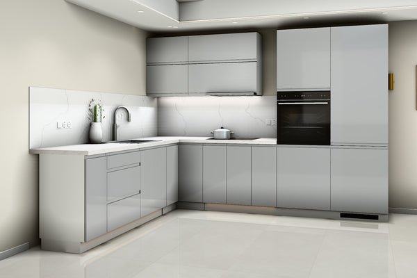 L-Küche Velmora Grau Hochglanz – 300 × 240 cm – K31-G300 R