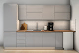 L-Küche Velmora Grau Hochglanz – 330 × 210 cm – K54-G330 L – Wand A frontal