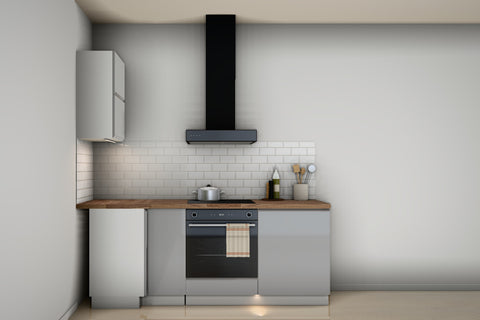 L-Küche Velmora Grau Hochglanz – 330 × 210 cm – K54-G330 L – Wand B frontal