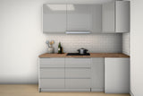 L-Küche Velmora Grau Hochglanz & Weiß – 330 × 210 cm – KÜ-ASPE-013 – Wand B frontal