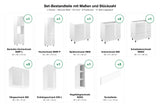 Set-Bestandteile L-Küche Velmora KU-S10: 11 Schränke + 3 Sockelleisten mit Maßen – Farbe Weiß