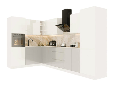 L-Küche Velmora – 300 × 140 cm – KU-S10 – Foto 2 (Weiß / Grau)