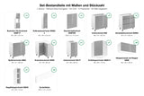 Set-Bestandteile L-Küche Velmora KU-S19: 17 Schränke + Geschirrspülerfront + 4 Sockelleisten mit Maßen – Farbe Grau Hochglanz