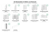 Set-Bestandteile L-Küche Velmora KU-S19: 17 Schränke + Geschirrspülerfront + 4 Sockelleisten mit Maßen – Farbe Weiß Hochglanz