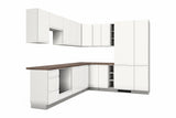 L-Küche Velmora Weiß Hochglanz – 270 × 240 cm – mit Kühl- und Vorratshochschrank – K94-G270 – freigestellt auf Weiß