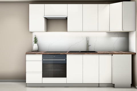 L-Küche Velmora Weiß Hochglanz – 270 × 240 cm – mit Kühl- und Vorratshochschrank – K94-G270 – Wand B frontal