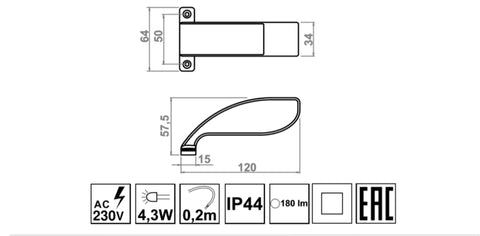 LED-Leuchte für Badspiegel Chrom – Höhe 12 cm, Tiefe 6 cm – Ansicht 2