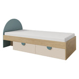 Lexi Bett mit 2 Schubladen (ohne Matratze) in Cremona Eiche / Macadamia / Meeresblau – Ansicht 2