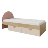 Lexi Bett mit 2 Schubladen (ohne Matratze) in Cremona Eiche / Macadamia / Puderrosa – Ansicht 2