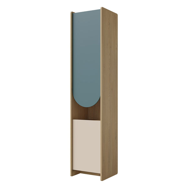 Lexi Hochregal schmal 43 cm mit 2 Türen (hohe Oberfront) – Cremona Eiche / Macadamia / Meeresblau