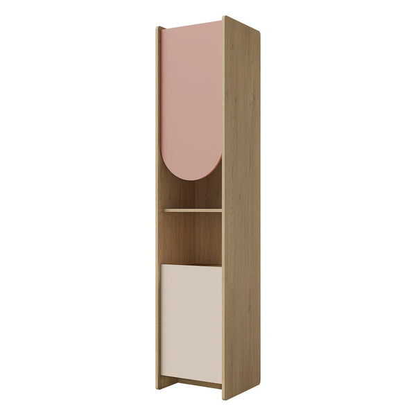 Lexi Hochregal schmal 43 cm mit 2 Türen und offenem Fach – Cremona Eiche / Macadamia / Puderrosa