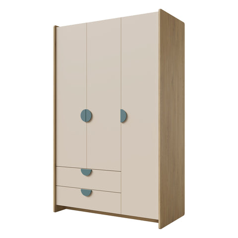 Lexi Kleiderschrank in Cremona Eiche / Macadamia / Meeresblau