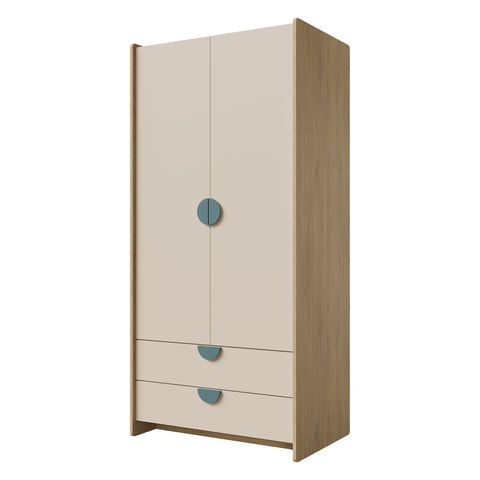 Lexi Kleiderschrank in Cremona Eiche / Macadamia / Meeresblau