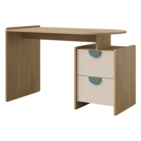 Lexi Schreibtisch 120 cm mit 2 Schubladen – Cremona Eiche / Macadamia / Meeresblau