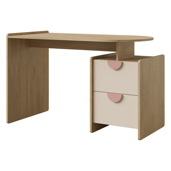 Lexi Schreibtisch 120 cm mit 2 Schubladen – Cremona Eiche / Macadamia / Puderrosa