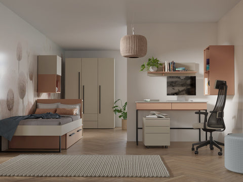 Lorin Bett mit 2 Schubladen und Kopfteil-Regal (ohne Matratze) in Kaschmir / Alpaka – Ansicht 2